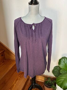 Eddie Bauer Purple Long Sleeve Tie-Neck Top